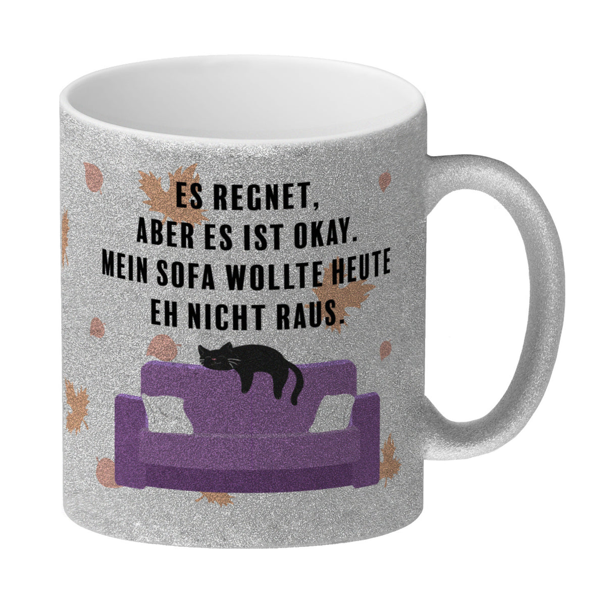 Faule Katze Kaffeebecher mit Spruch Es regnet mein Sofa wollte nicht raus