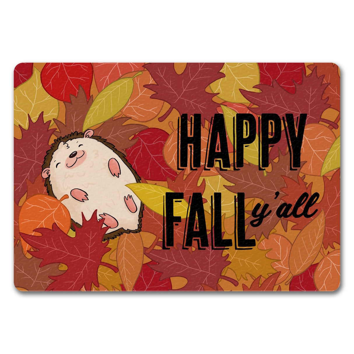 Igel im herbstlichen Laubhaufen Fußmatte in 35x50 cm - Happy Fall Y'all