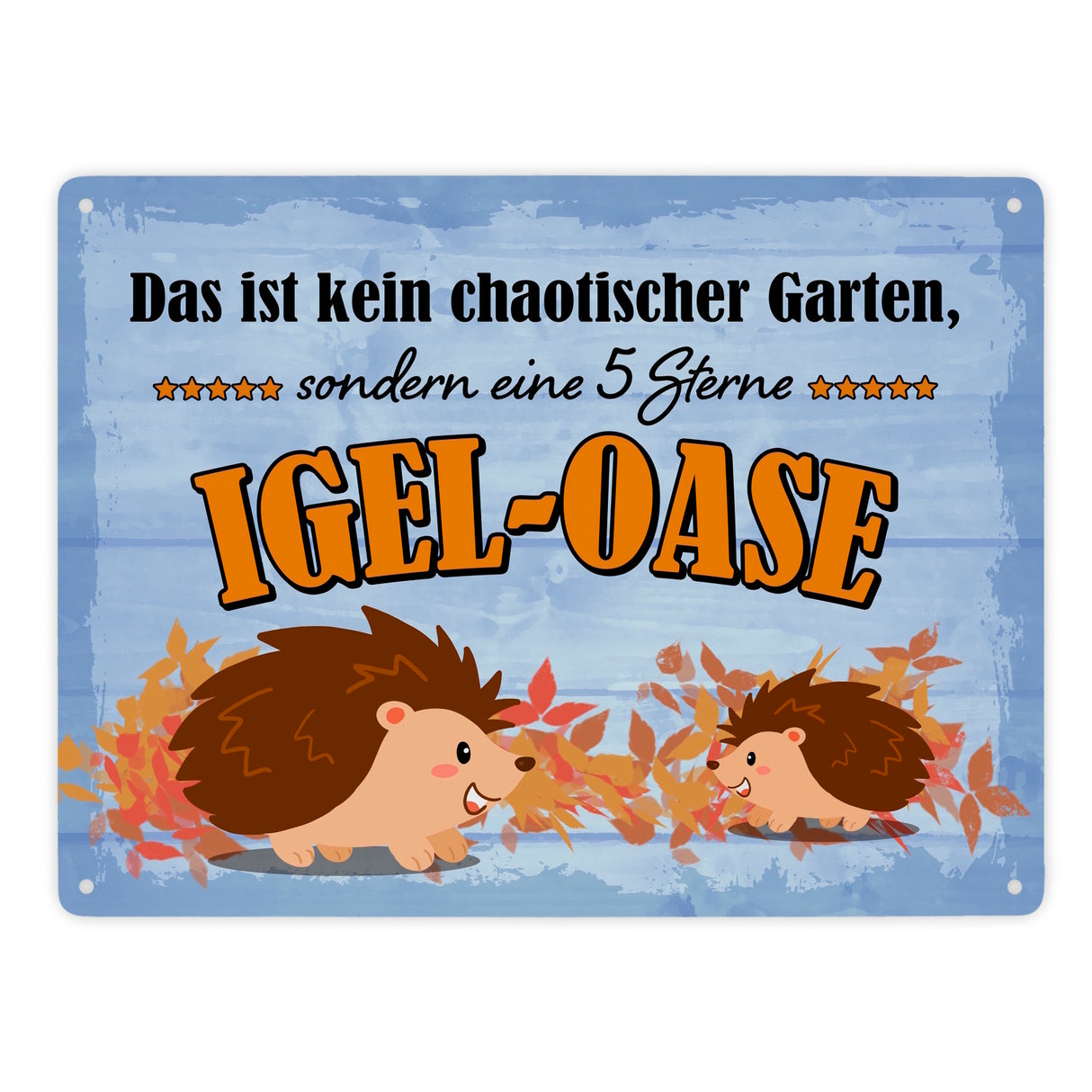 Igel Metallschild in 15x20 cm mit Spruch - Garten ist eine 5 Sterne Igel-Oase