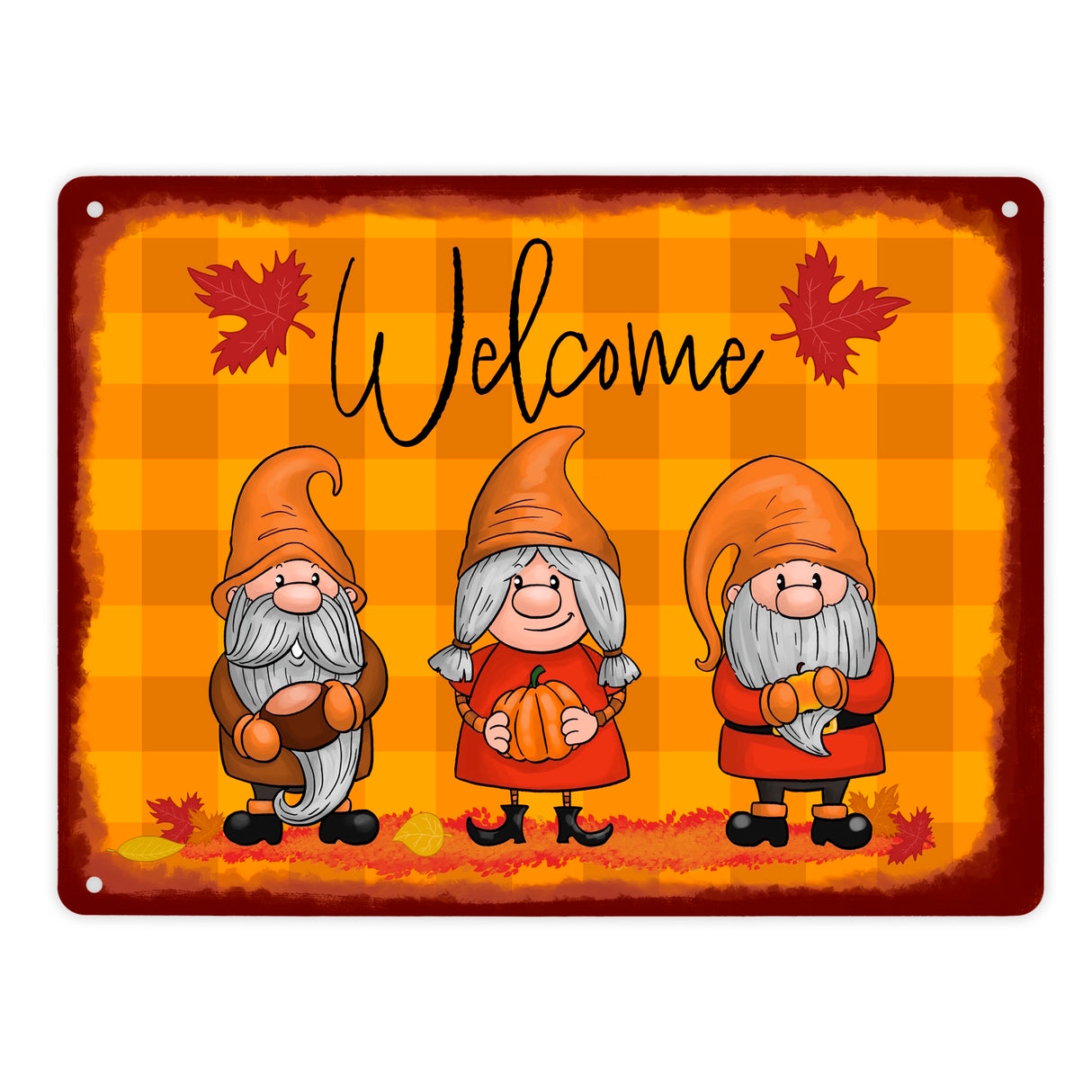 Welcome Wichtel Metallschild in 15x20 cm in herbstlichen Farben