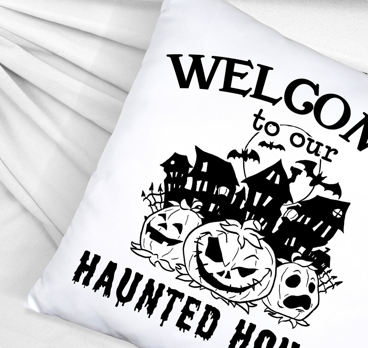 Geisterhaus Halloween Kissen mit Spruch - Welcome to our haunted house