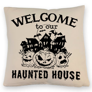 Geisterhaus Halloween Kissen mit Spruch - Welcome to our haunted house