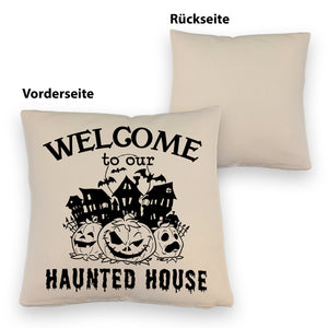 Geisterhaus Halloween Kissen mit Spruch - Welcome to our haunted house