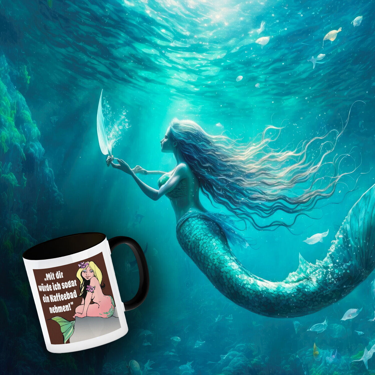 Kaffeebad mit Meerjungfrau Kaffeebecher in pink