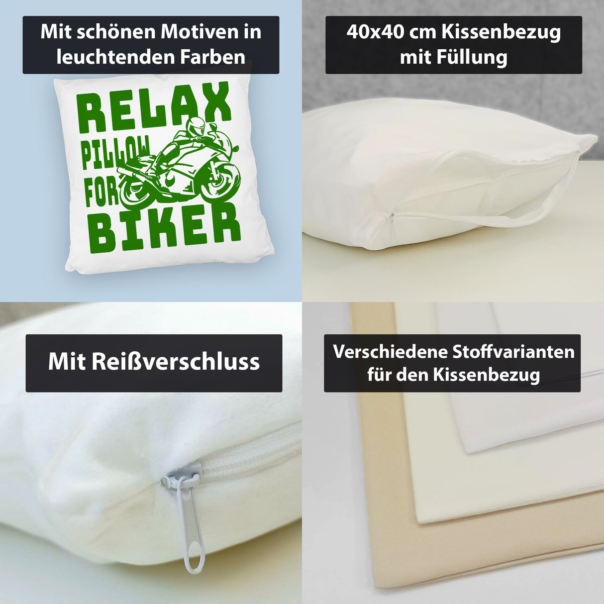 Relax Biker Kissen mit Motorradfahrer Motiv