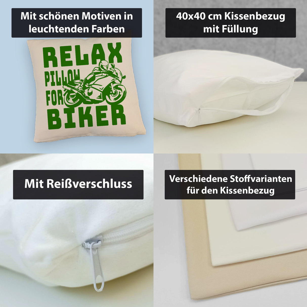 Relax Biker Kissen mit Motorradfahrer Motiv