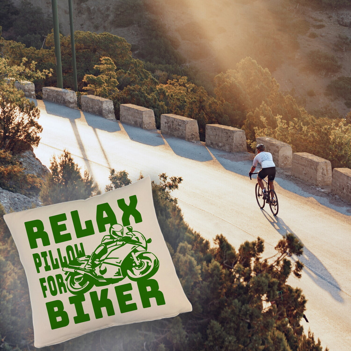 Relax Biker Kissen mit Motorradfahrer Motiv