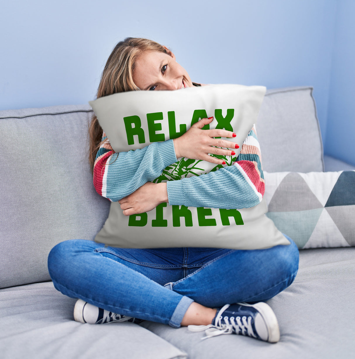 Relax Biker Kissen mit Motorradfahrer Motiv