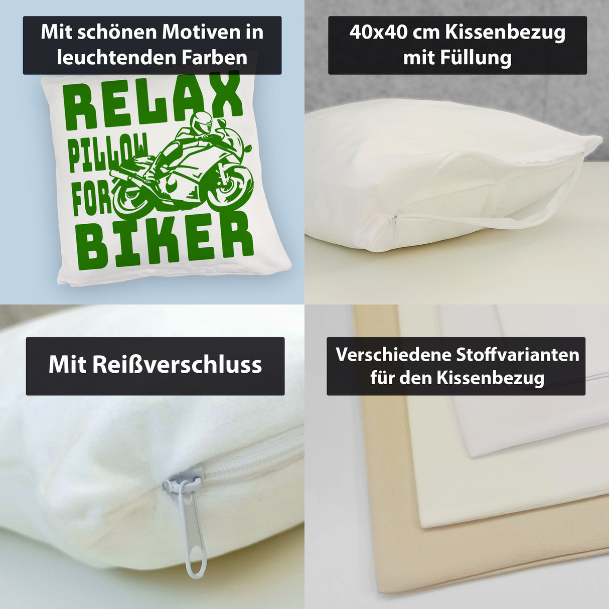 Relax Biker Kissen mit Motorradfahrer Motiv