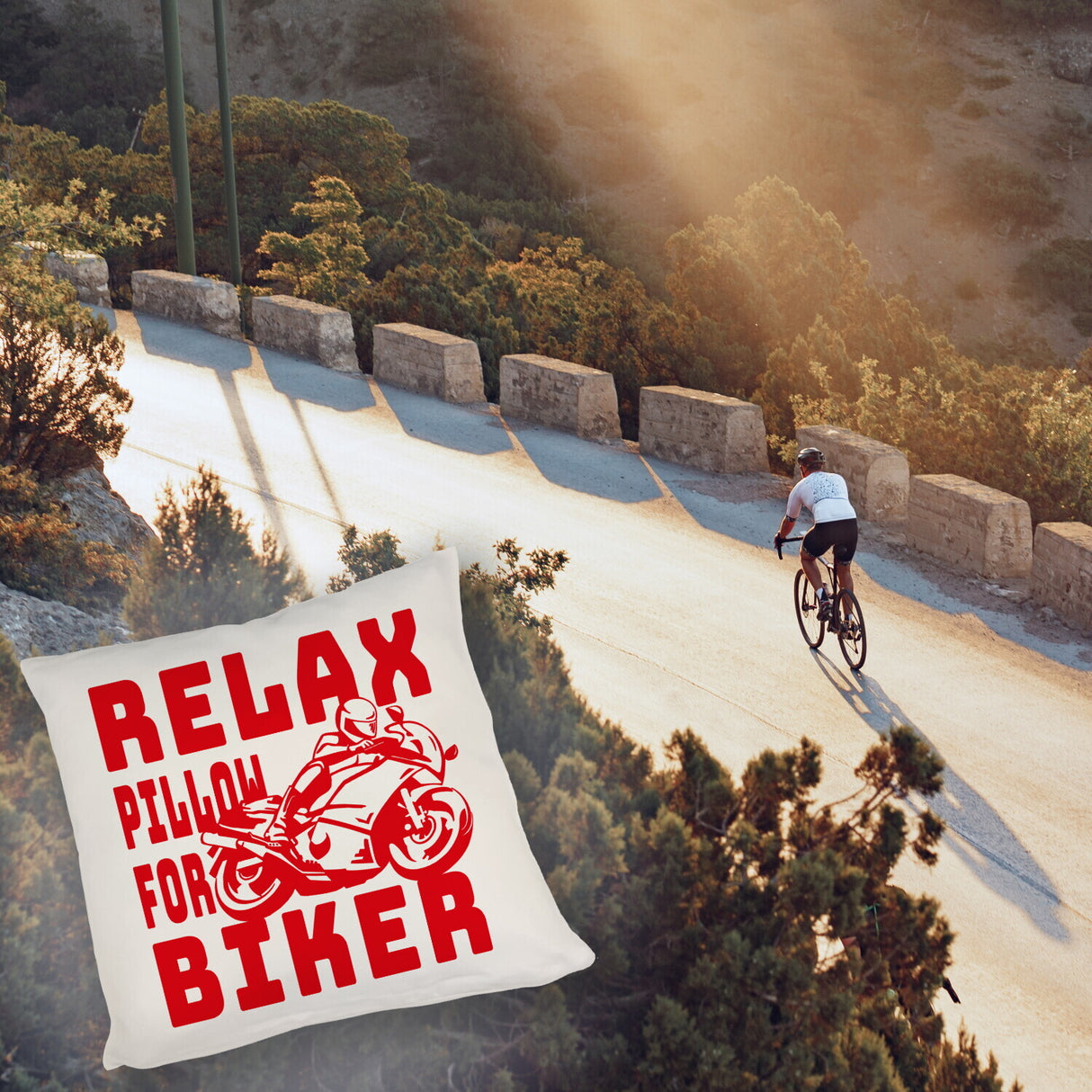 Relax Biker Kissen mit Motorradfahrer Motiv