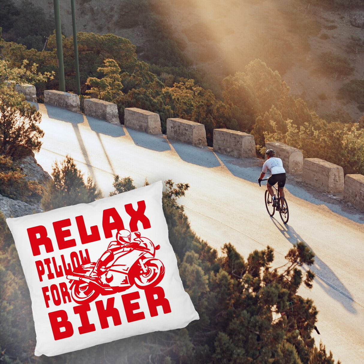 Relax Biker Kissen mit Motorradfahrer Motiv