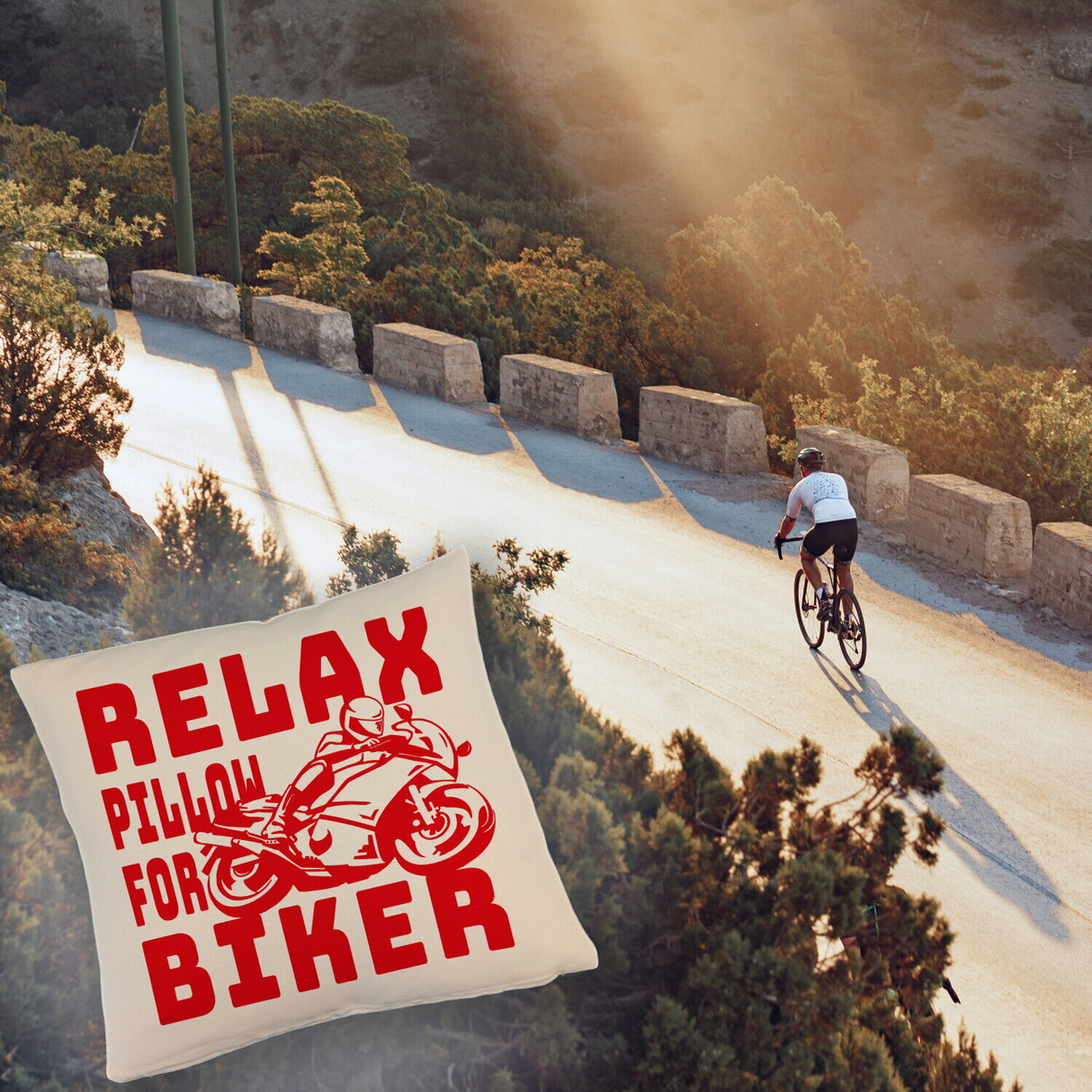 Relax Biker Kissen mit Motorradfahrer Motiv