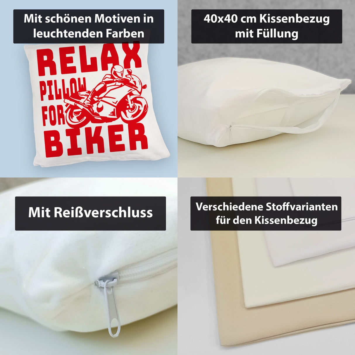 Relax Biker Kissen mit Motorradfahrer Motiv