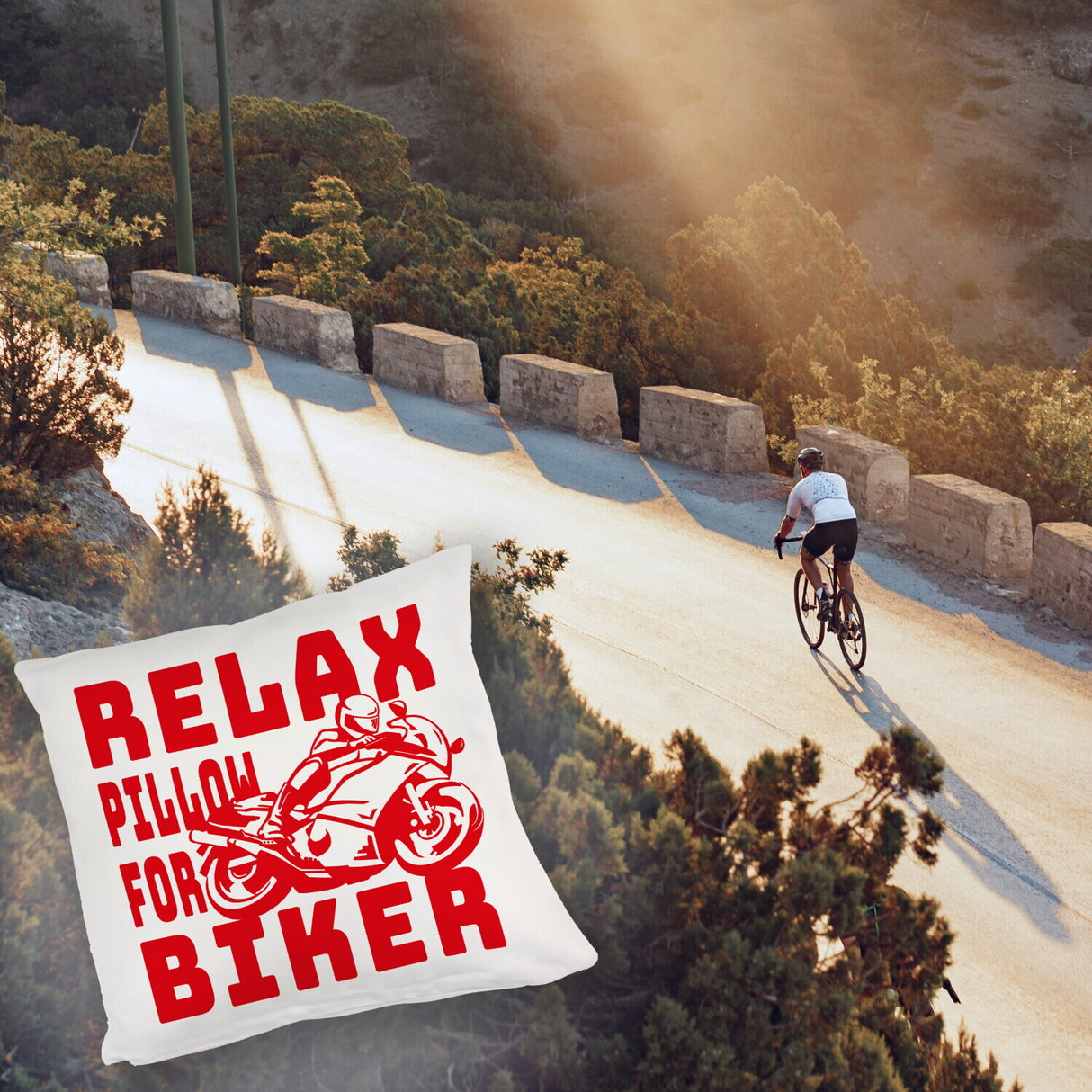 Relax Biker Kissen mit Motorradfahrer Motiv