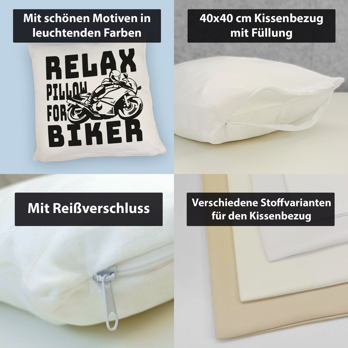 Relax Biker Kissen mit Motorradfahrer Motiv