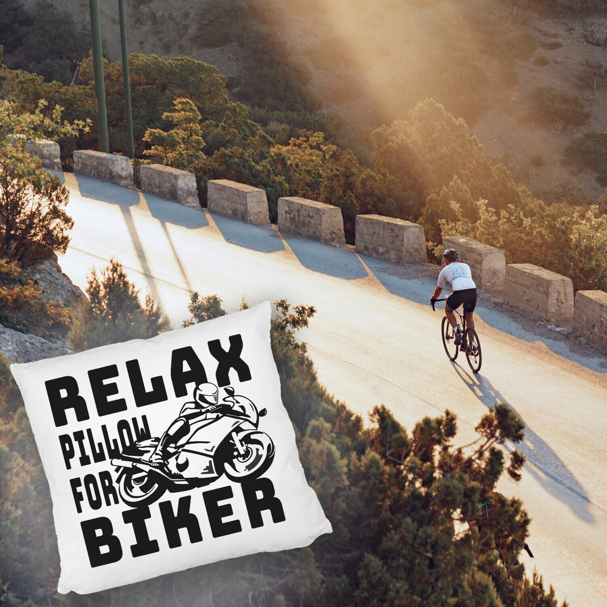 Relax Biker Kissen mit Motorradfahrer Motiv
