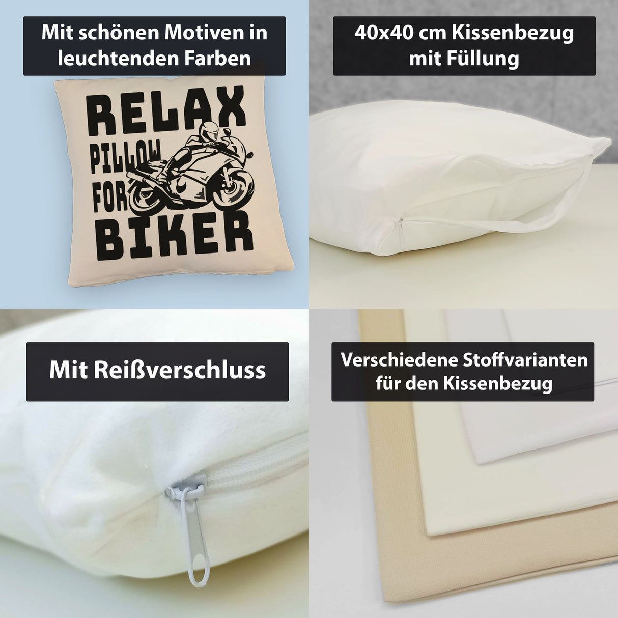 Relax Biker Kissen mit Motorradfahrer Motiv