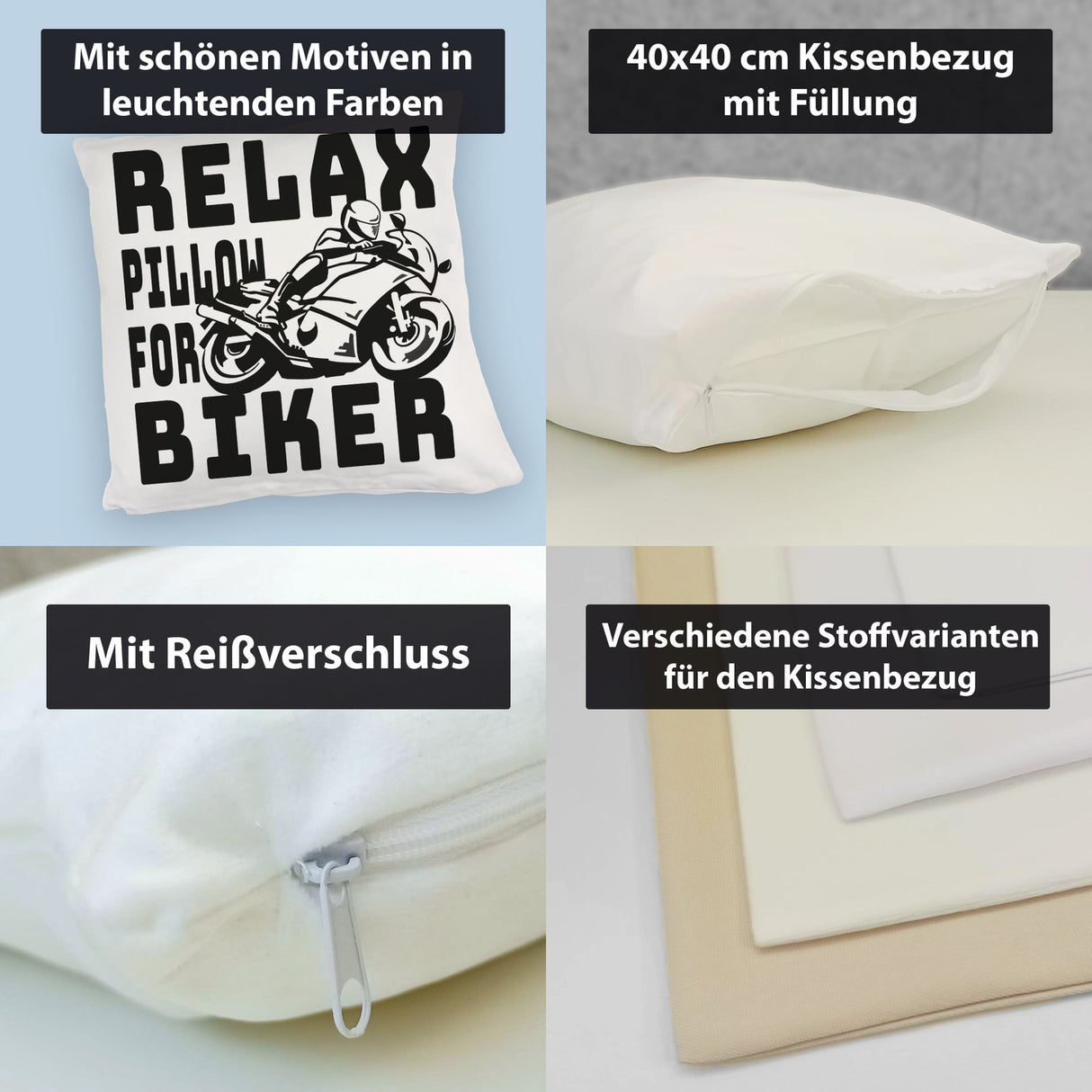 Relax Biker Kissen mit Motorradfahrer Motiv