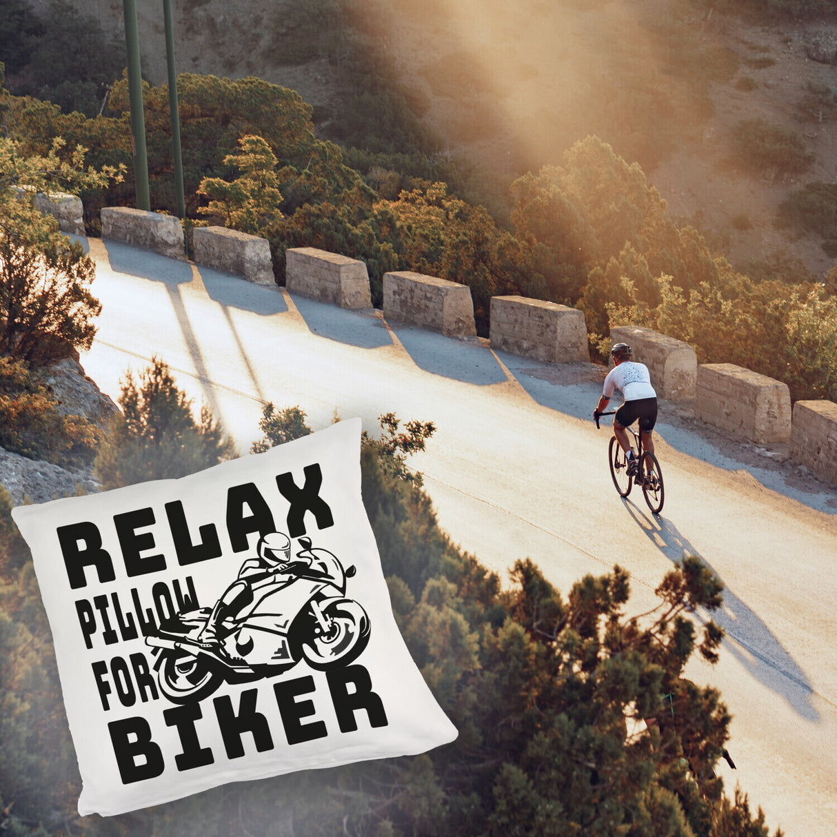 Relax Biker Kissen mit Motorradfahrer Motiv