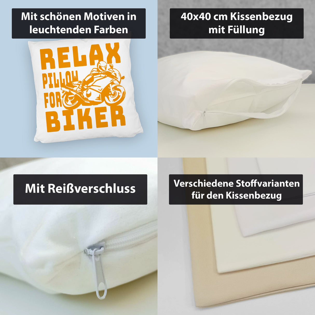 Relax Biker Kissen mit Motorradfahrer Motiv