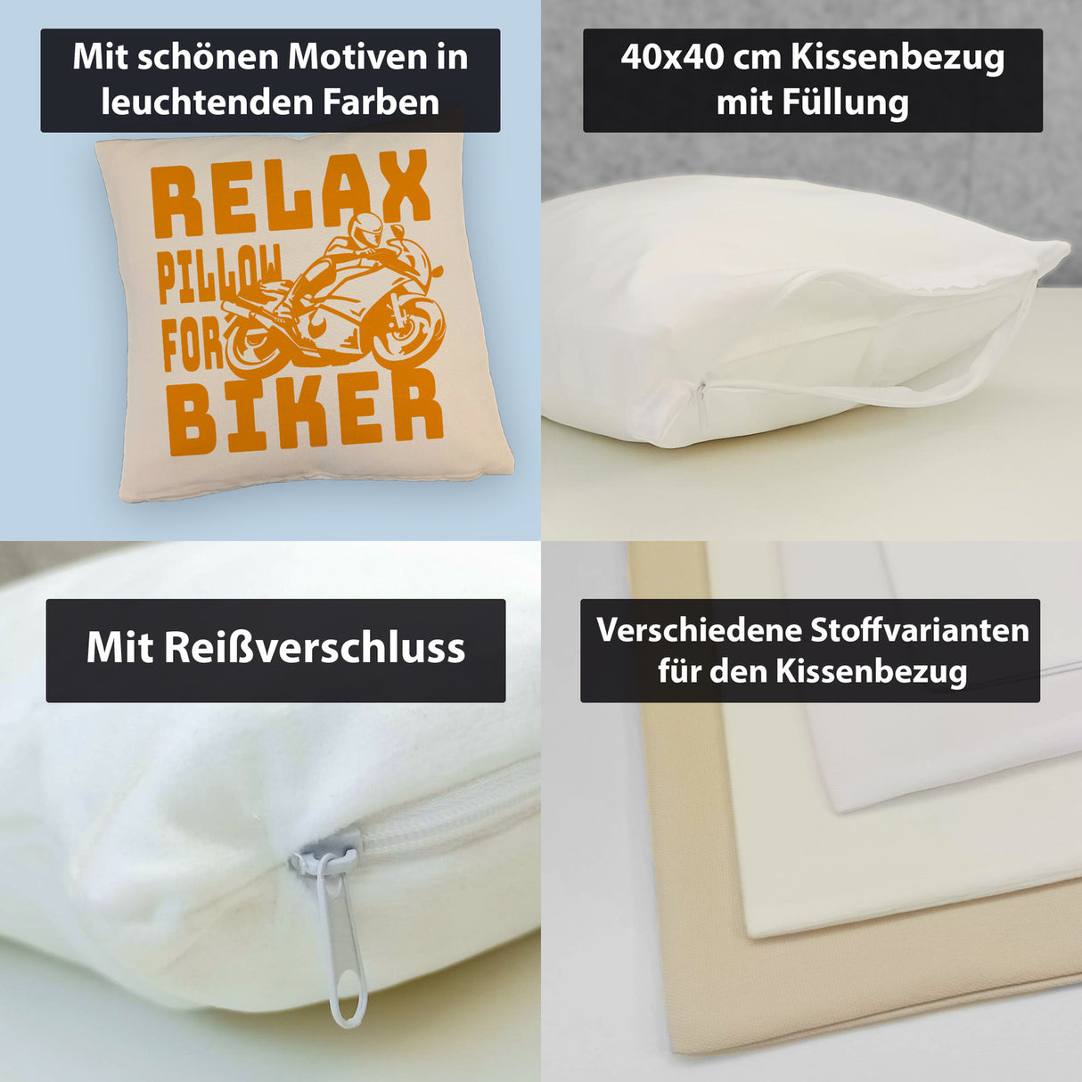 Relax Biker Kissen mit Motorradfahrer Motiv
