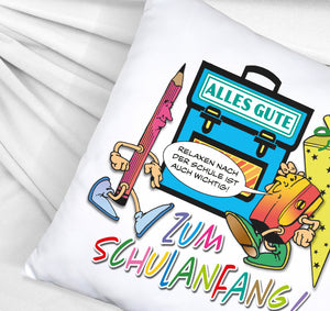 Alles Gute zum Schulanfang Kissen mit lustigen Schulmotiven