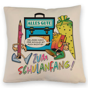 Alles Gute zum Schulanfang Kissen mit lustigen Schulmotiven