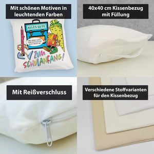 Alles Gute zum Schulanfang Kissen mit lustigen Schulmotiven