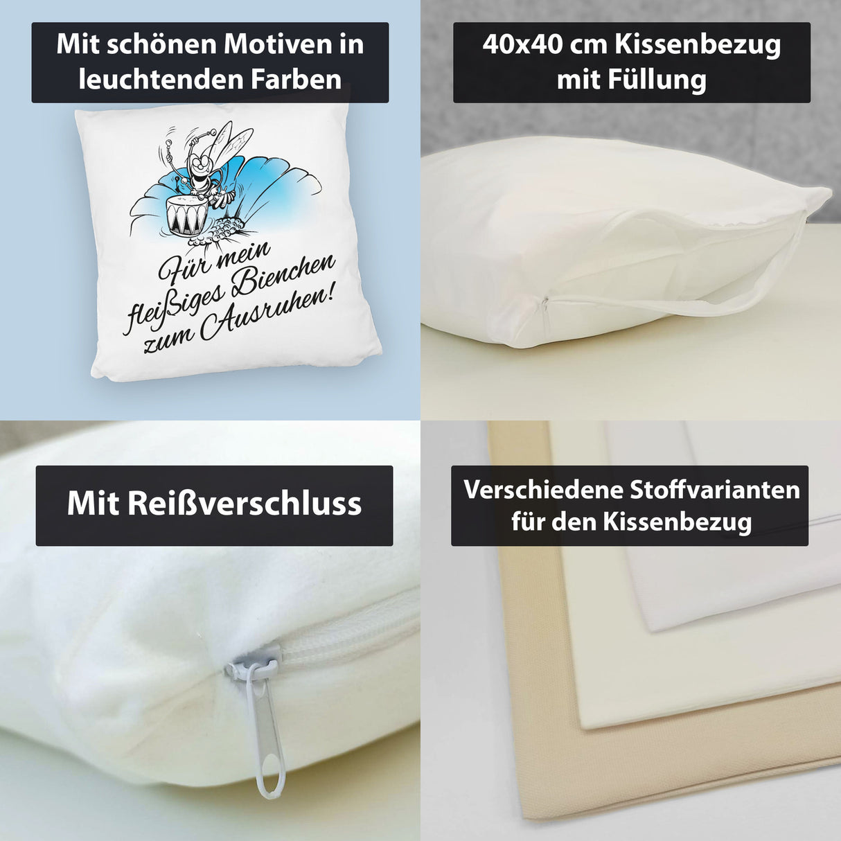 Kissen mit Bienen Motiv mit Spruch mein fleißiges Bienchen