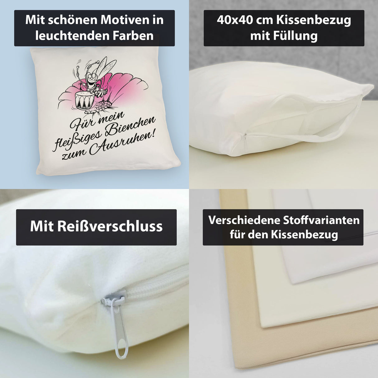 Kissen mit Bienen Motiv mit Spruch mein fleißiges Bienchen