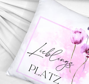 Lieblingsplatz Kissen mit Tulpen Motiv für Freunde zum Geburtstag