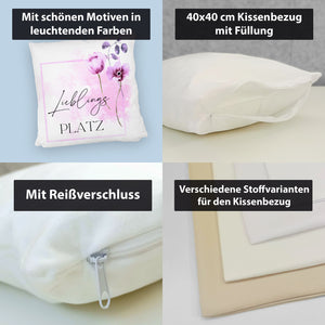 Lieblingsplatz Kissen mit Tulpen Motiv für Freunde zum Geburtstag