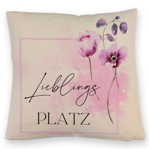 Lieblingsplatz Kissen mit Tulpen Motiv für Freunde zum Geburtstag