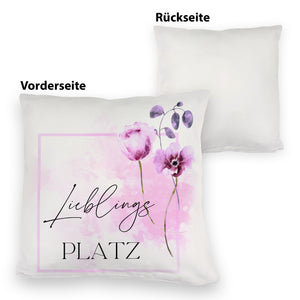 Lieblingsplatz Kissen mit Tulpen Motiv für Freunde zum Geburtstag
