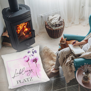 Lieblingsplatz Kissen mit Tulpen Motiv für Freunde zum Geburtstag