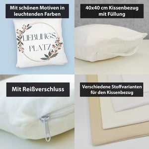 Lieblingsplatz Kissen mit Blumen Motiv für Freunde zum Geburtstag