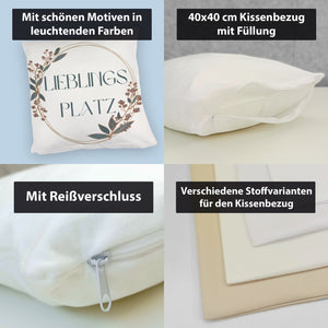 Lieblingsplatz Kissen mit Blumen Motiv für Freunde zum Geburtstag