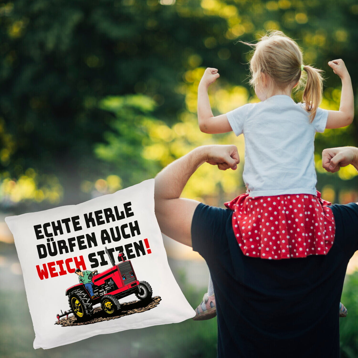 Traktor Kissen mit Spruch Echte Kerle dürfen auch weich sitzen!
