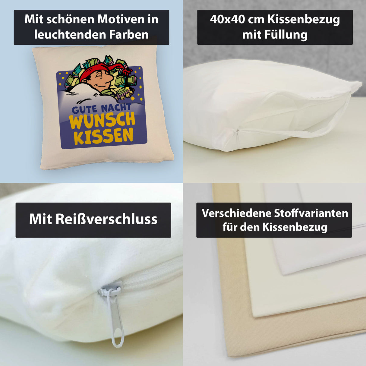 Wunsch Kissen mit Spruch Gute Nacht für traumhafte Erholung