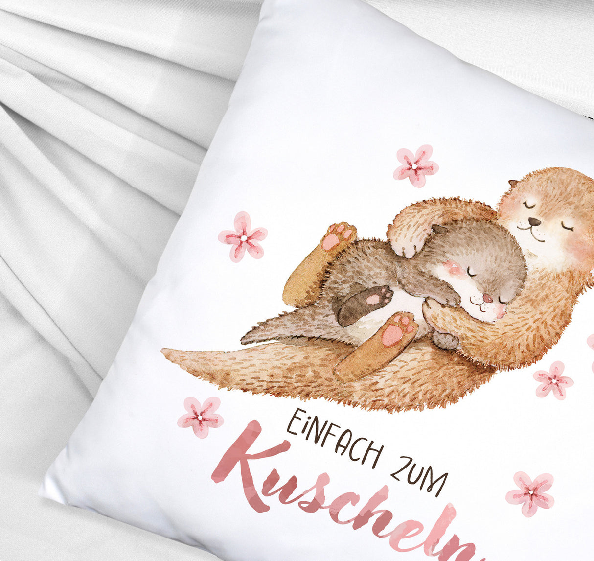 Otter Baby und Mutter Kissen mit Spruch Einfach zum Kuscheln