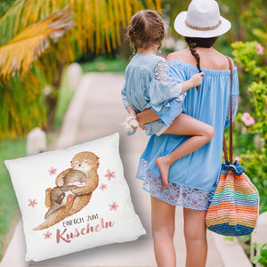 Otter Baby und Mutter Kissen mit Spruch Einfach zum Kuscheln