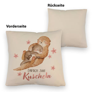 Otter Baby und Mutter Kissen mit Spruch Einfach zum Kuscheln