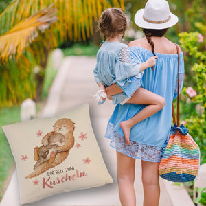 Otter Baby und Mutter Kissen mit Spruch Einfach zum Kuscheln