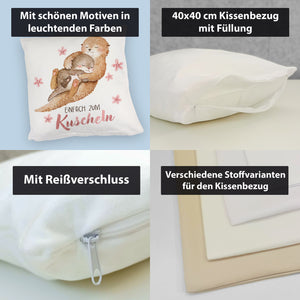 Otter Baby und Mutter Kissen mit Spruch Einfach zum Kuscheln