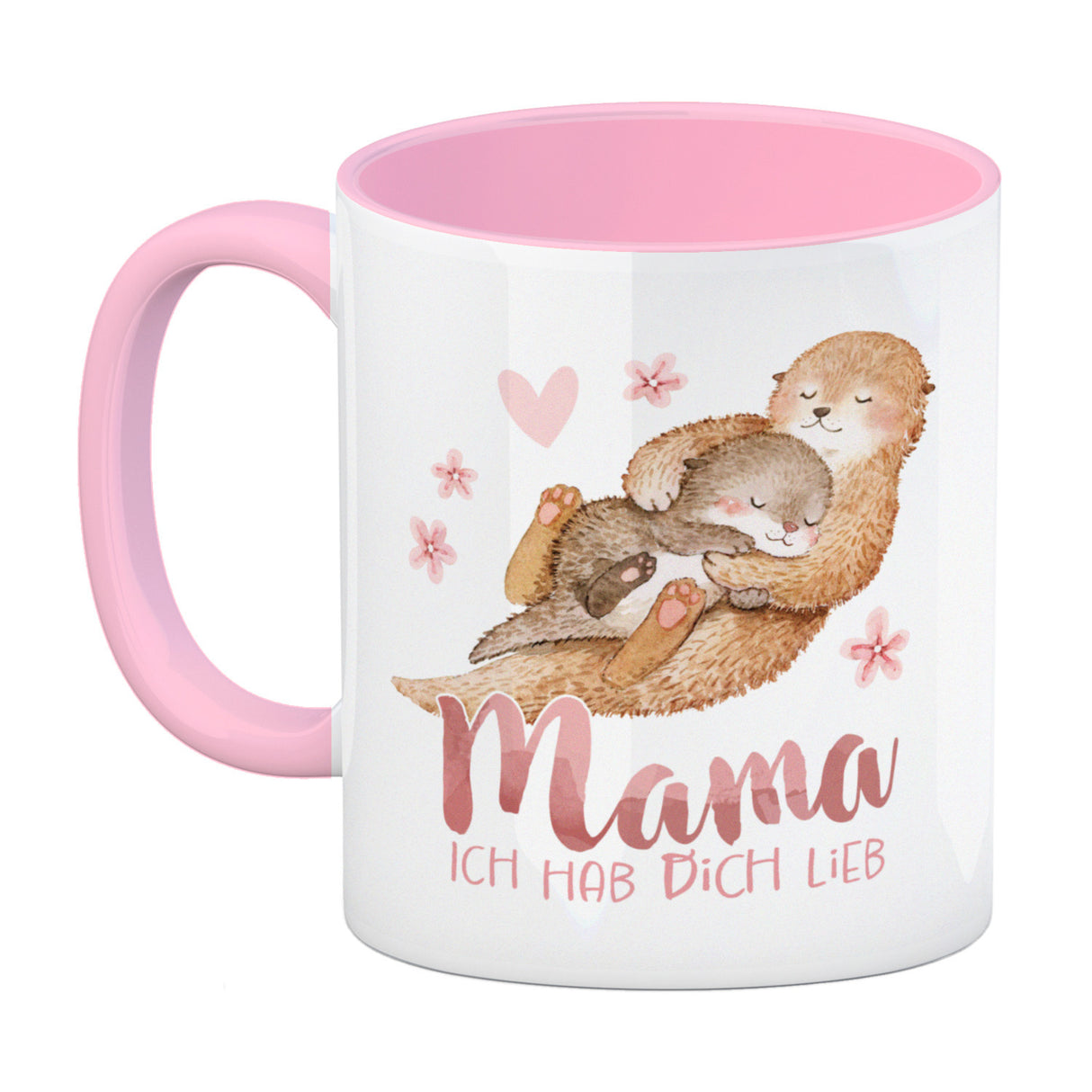 Otter Baby und Mutter Kaffeebecher mit Spruch Mama ich hab dich lieb