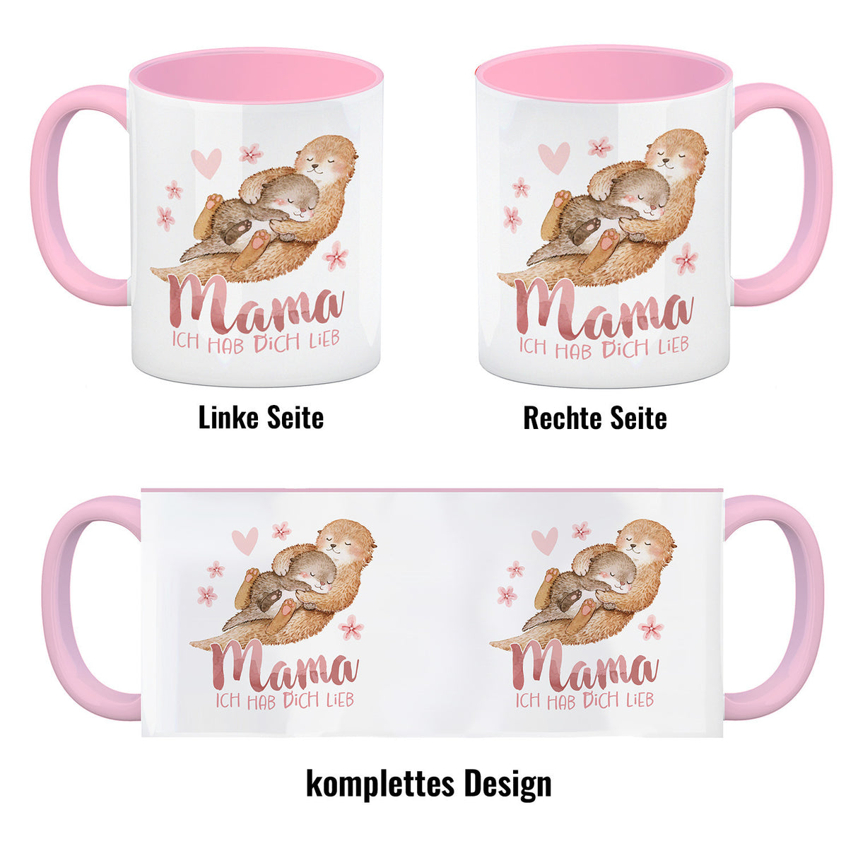 Otter Baby und Mutter Kaffeebecher mit Spruch Mama ich hab dich lieb