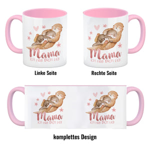 Otter Baby und Mutter Kaffeebecher mit Spruch Mama ich hab dich lieb