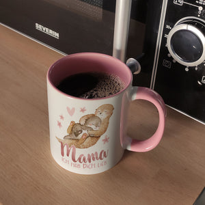 Otter Baby und Mutter Kaffeebecher mit Spruch Mama ich hab dich lieb