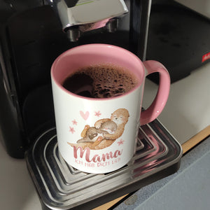 Otter Baby und Mutter Kaffeebecher mit Spruch Mama ich hab dich lieb