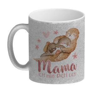 Otter Baby und Mutter Kaffeebecher mit Spruch Mama ich hab dich lieb